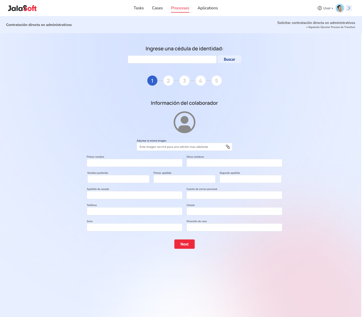 Hiring process start — the collaborator data form