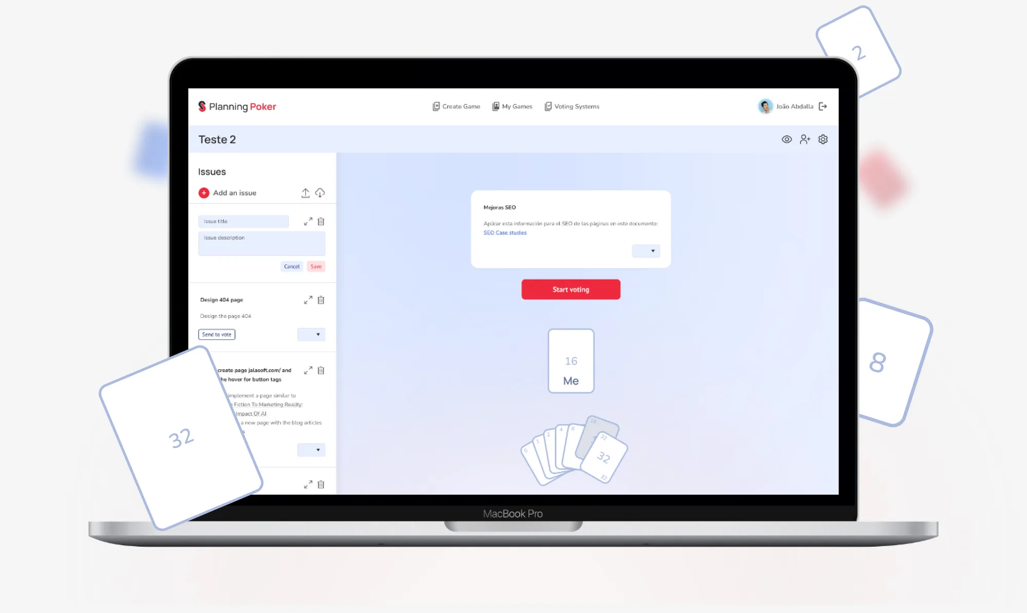 Planning Poker on a laptop, showing the redesigned voting screen