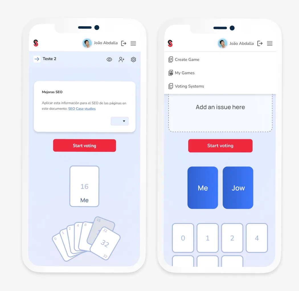 Planning Poker voting screens on mobile