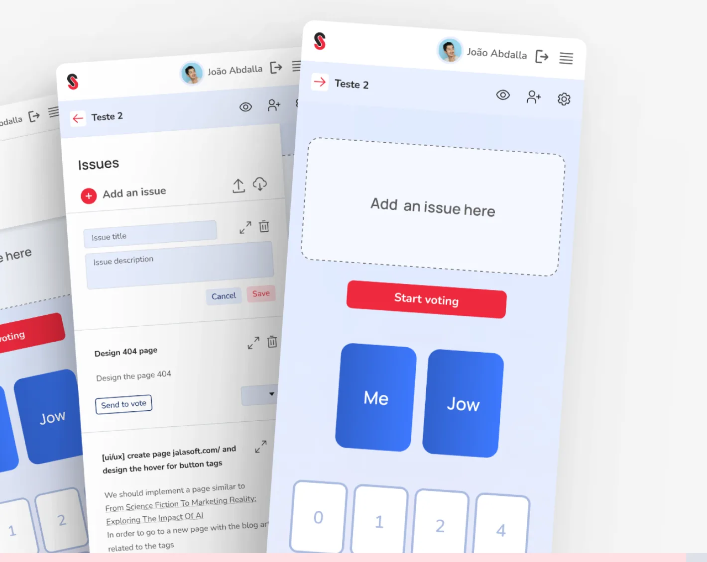 Planning Poker mobile screens used in the research and redesign
