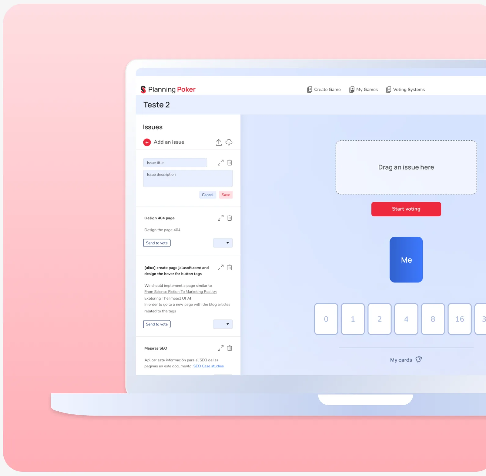 The redesigned Planning Poker voting screen on a laptop