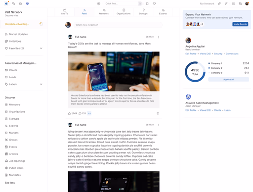 Valt Network web app — social feed